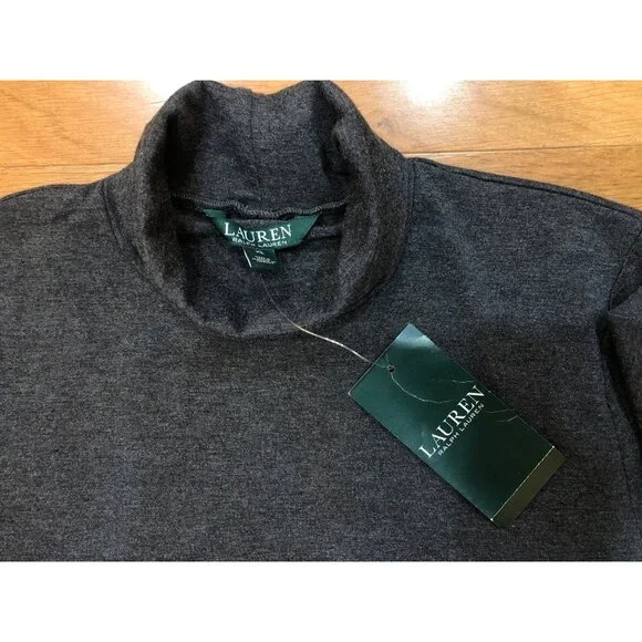 NWT Lauren Ralph Lauren Short Sleeve Stretchy Gray Contemporary Turtleneck Sz XL - Picture 2 of 9